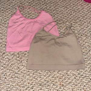COLSIE RIBBED PINK AND NUDE BRALETTES SZ L